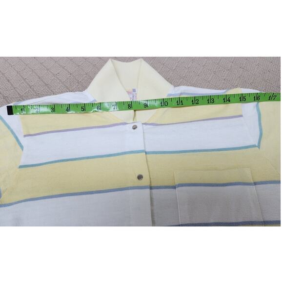 Ivy Sports Yellow, White Purple, Green Striped Blouse with snaps Women's Size L - Picture 4 of 8